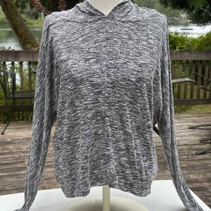 Gray and White Hooded Long Sleeve Top